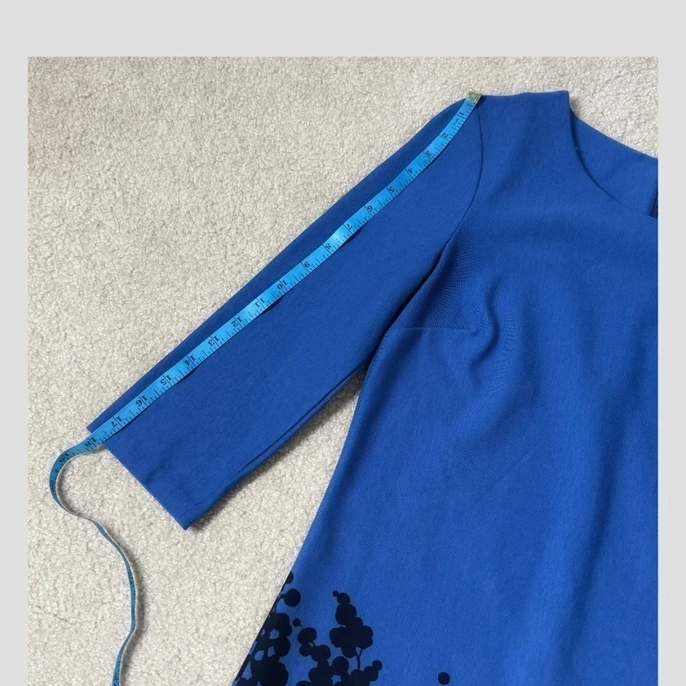 Boden Sheath Dress Stretch Ponte Fabric Blue Black Print 3/4 Sleeve Zip Back